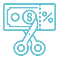 An icon of scissors cutting a dollar in half. 